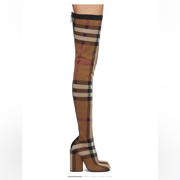 BURBERRY Brown Check Over-The-Knee Boots - Picture 4 of 12